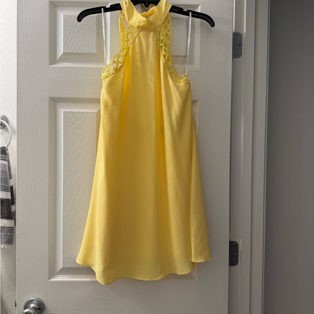 Lulu’s Yellow Sleeveless Dress with Lace Detail